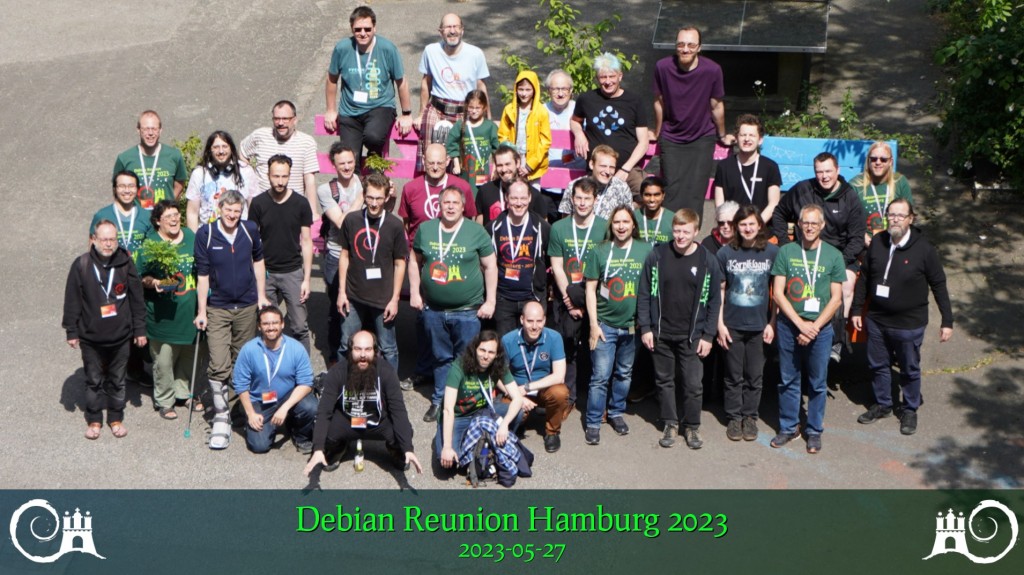 Групповое фото с конференции Debian Reunion в Гамбурге, 2023 год